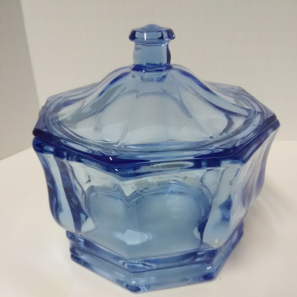 Fostoria blue Glass Candy Dish / Sugar Bowl